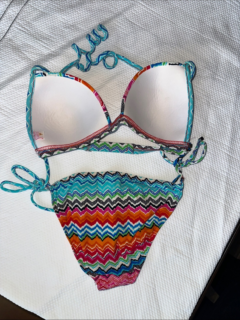 VENUS Multicolor Chevron Push-Up Bikini Set | Halter | Size 10 - Picture 3 of 5